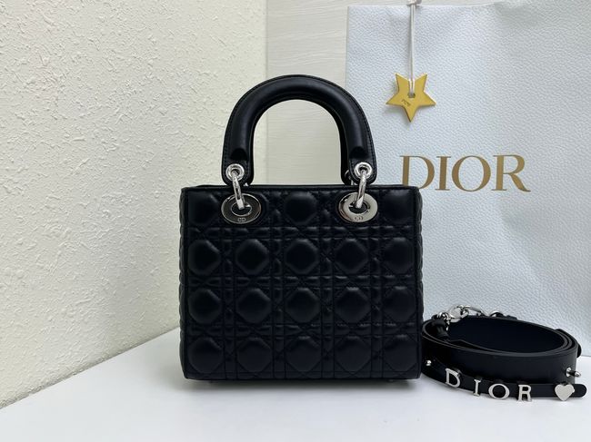 Small Lady Dior Bag with Strap Cannage Lambskin M0531OB black