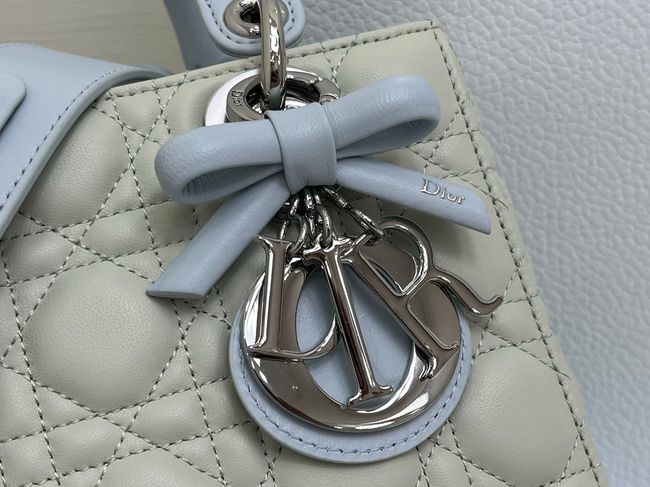 Small Lady Dior Bag with Strap Cannage Lambskin M0531OU Ivory&ice blue