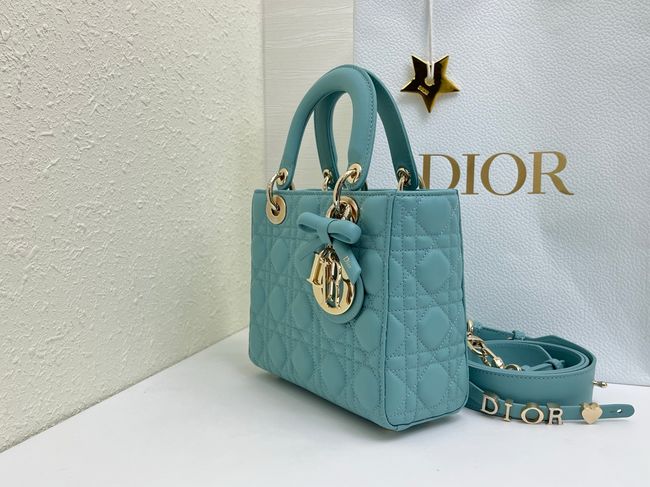 Small Lady Dior Bag with Strap Cannage Lambskin M0531OU  lake blue