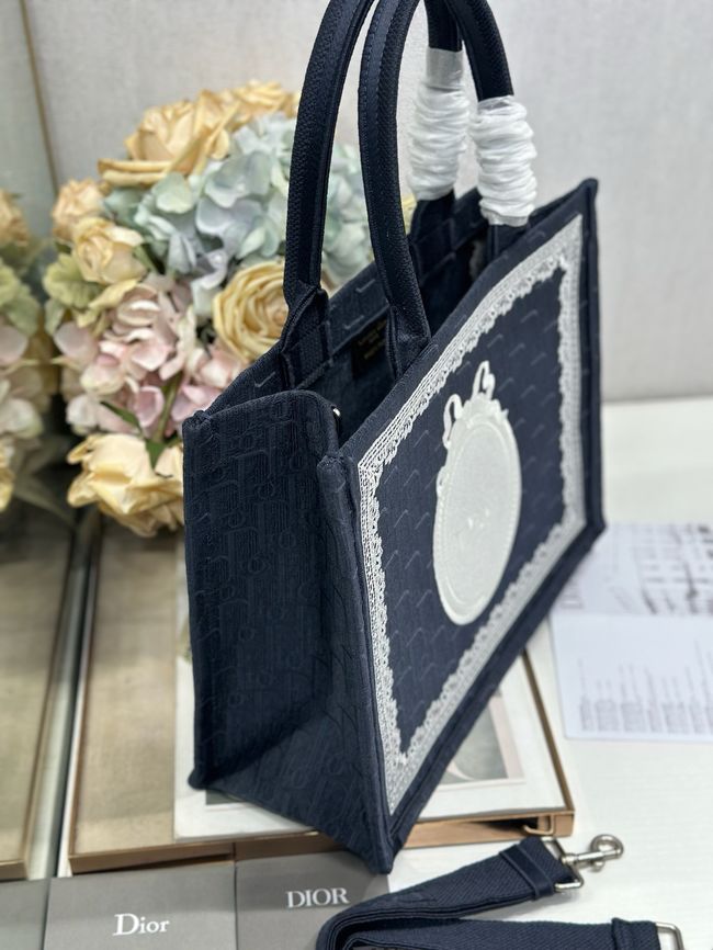 Medium Dior Book Tote with Strap Oblique Embroidery M1354PE-10