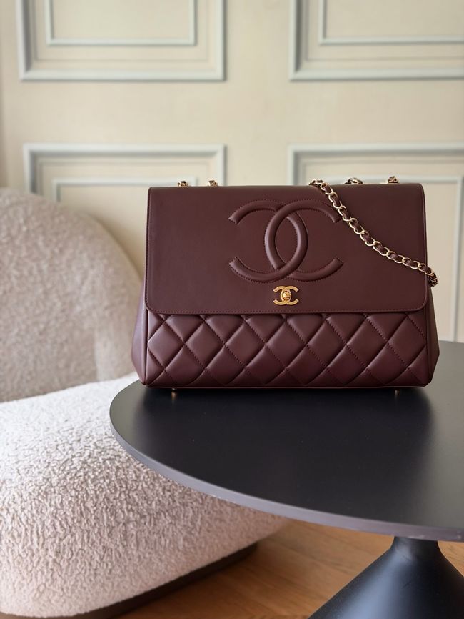 Chanel Large FLAP BAG sheepskin A2215 burgundy