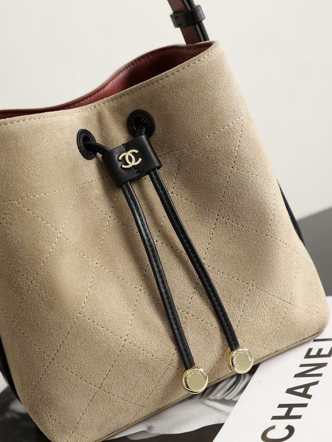Chanel Suede Calfskin Bucket Bag AS6584 Dark Beige & Black