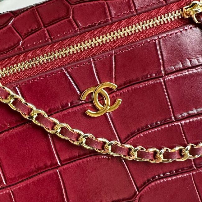 Chanel Vanity with Chain Crocodile Embossed AP5195 burgundy