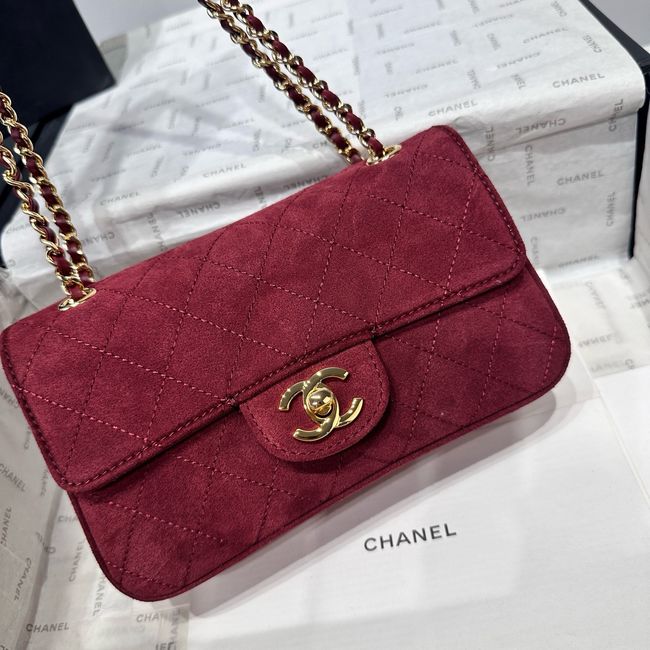 Chanel Mini Flap Bag Suede Calfskin AS6573 burgundy