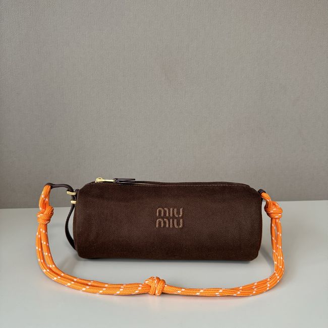 MIUMIU Tote Shoulder Handbag denim 5NE851 dark brown