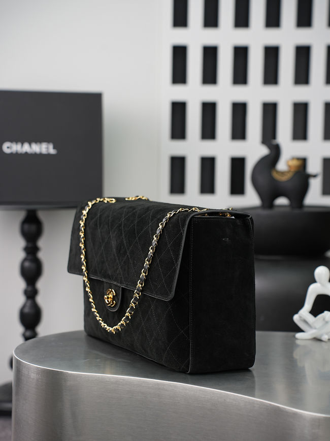 CHANEL Maxi Flapbag Suede Calfskin AS6233 black