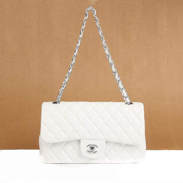 Chanel 2.55 Series Flap Bag A01112 White Leather Silver Hardware