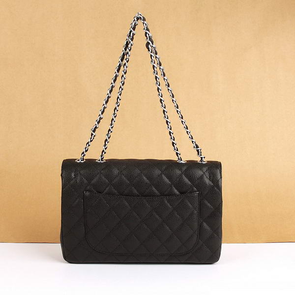 Chanel Jumbo Bags A36073 Black Caviar Leather Silver Hardware