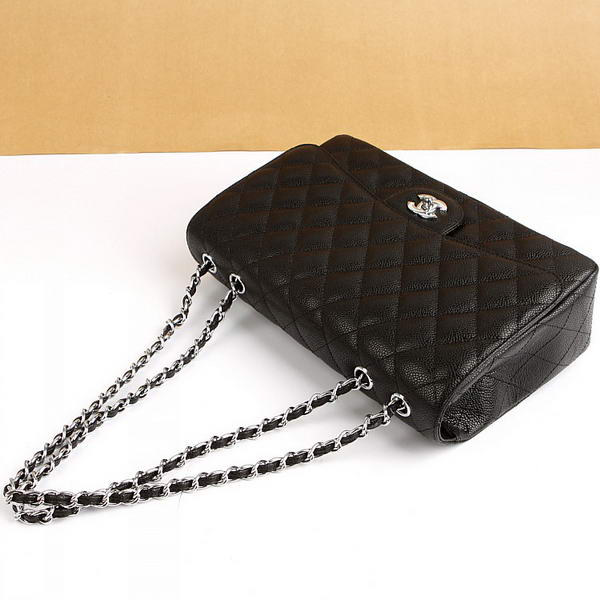 Chanel Jumbo Bags A36073 Black Caviar Leather Silver Hardware