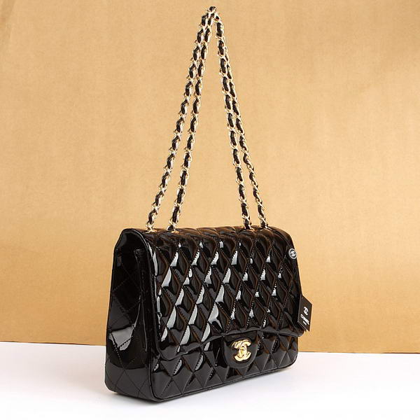 Chanel Jumbo Bags A36073 Black Patent Leather Golder Hardware