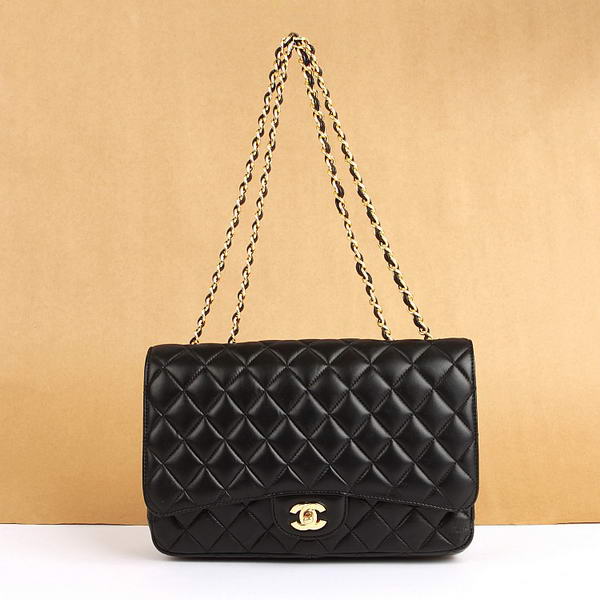 Chanel Jumbo Bags A36073 Black Lambskin Leather Golder Hardware