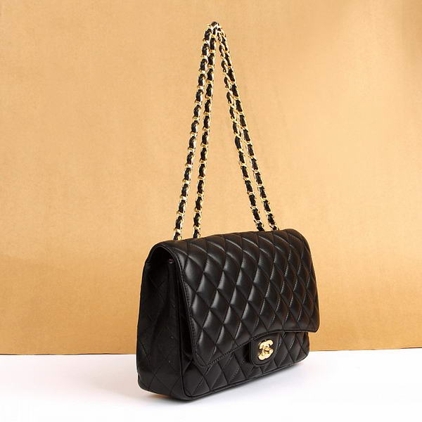 Chanel Jumbo Bags A36073 Black Lambskin Leather Golder Hardware