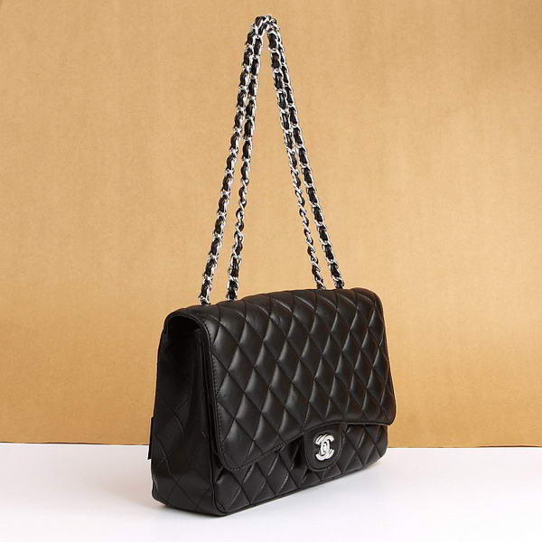 Chanel Jumbo Bags A36073 Black Lambskin Leather Silver Hardware