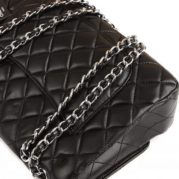 Chanel Jumbo Bags A36073 Black Lambskin Leather Silver Hardware