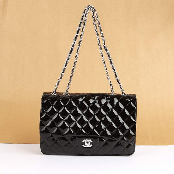 Chanel Jumbo Bags A36073 Black Patent Leather Silver Hardware