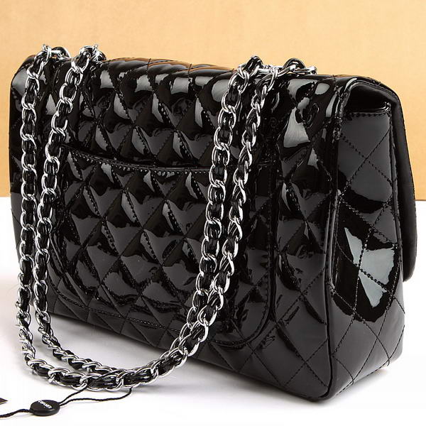 Chanel Jumbo Bags A36073 Black Patent Leather Silver Hardware