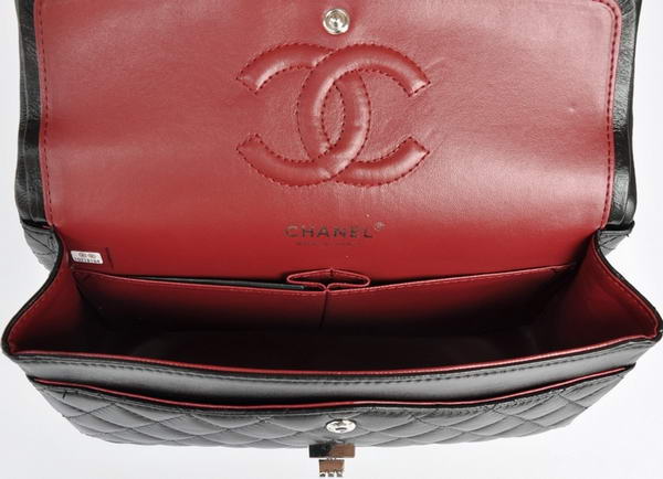 buy cheap Chanel 2.55 Series 1122 Classic Black Sheepskin Flap Bag Silver Hardware