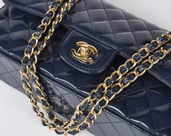 buy Cheap Chanel 2.55 Series Royalblue Patent Leather Flap Bag Gold Hardware