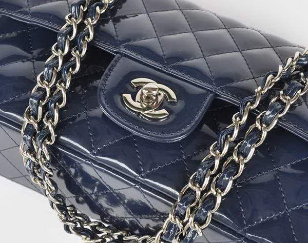 buy Cheap Chanel 2.55 Series Royalblue Patent Leather Flap Bag Silver Hardware