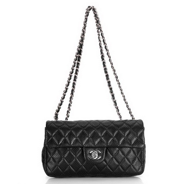 Chanel 1117 Classic Flap Bag Black Leather Silver Hardware