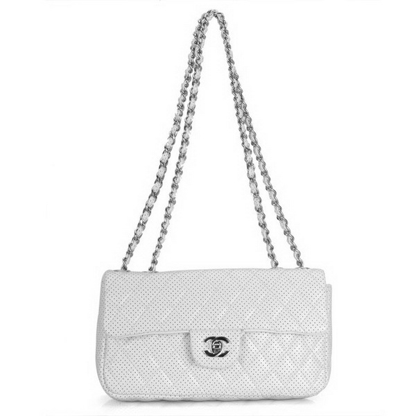 Chanel 1117 Classic Flap Bag White Leather Silver Hardware