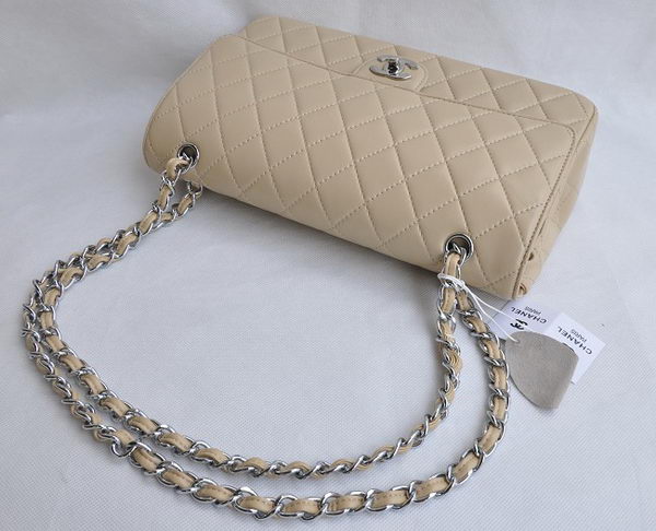 Chanel Classic 2.55 Series Apricot Lambskin Silver Chain Quilted Flap Bag 1113