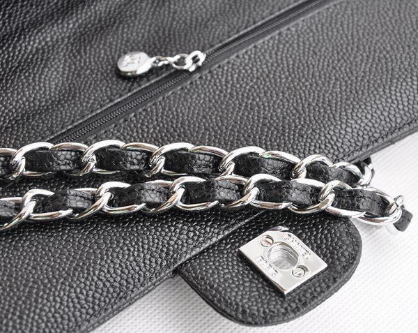 Chanel Classic 2.55 Series Black Caviar Silver Chain Quilted Flap Bag 1113