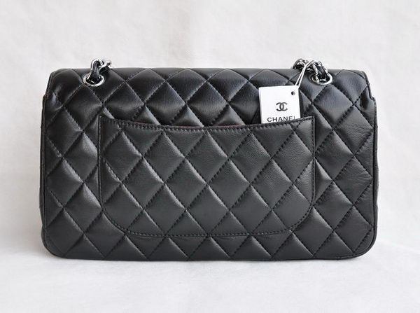 Chanel Classic 2.55 Series Black Lambskin Silver Chain Quilted Flap Bag 1113