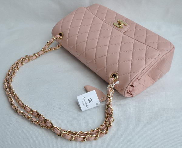 Chanel Classic 2.55 Series Pink Lambskin Golden Chain Quilted Flap Bag 1113