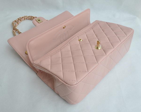 Chanel Classic 2.55 Series Pink Lambskin Golden Chain Quilted Flap Bag 1113