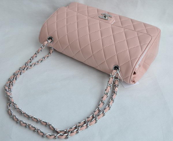 Chanel Classic 2.55 Series Pink Lambskin Silver Chain Quilted Flap Bag 1113