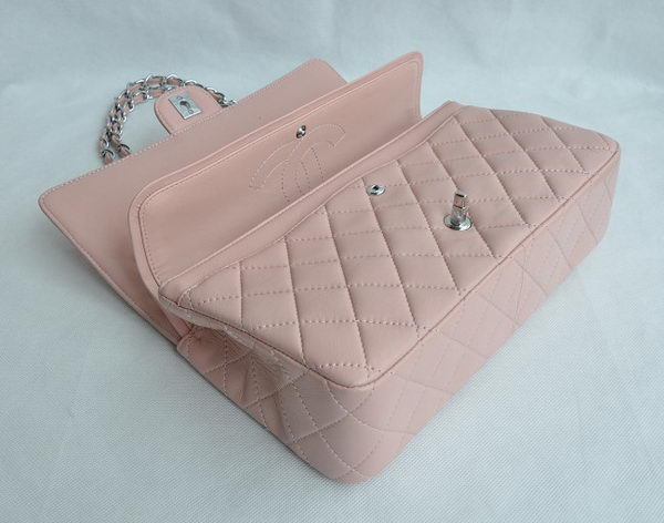 Chanel Classic 2.55 Series Pink Lambskin Silver Chain Quilted Flap Bag 1113