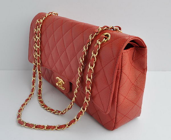 Chanel Classic 2.55 Series Red Caviar Golden Chain Quilted Flap Bag 1113