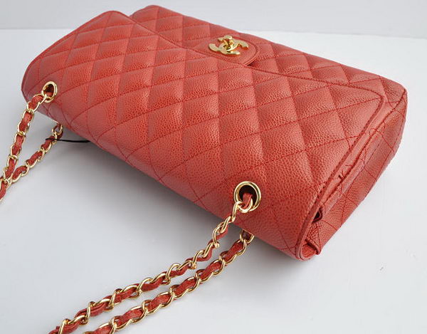 Chanel Classic 2.55 Series Red Caviar Golden Chain Quilted Flap Bag 1113