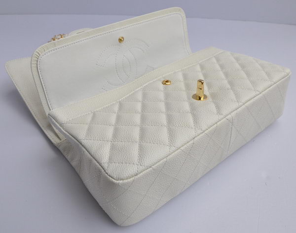 Chanel Classic 2.55 Series White Caviar Golden Chain Quilted Flap Bag 1113