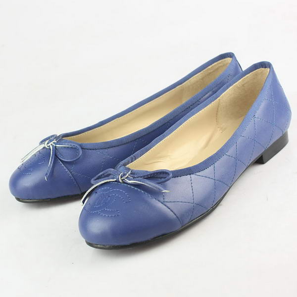 Chanel Stitching Sheepskin Flats Blue