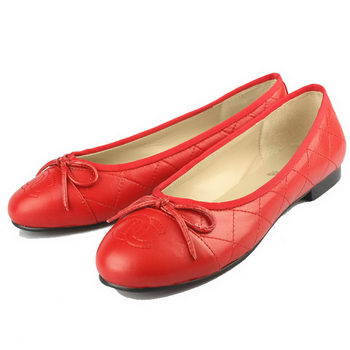 Chanel Stitching Sheepskin Flats Red