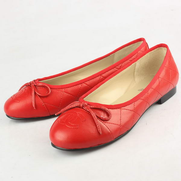 Chanel Stitching Sheepskin Flats Red