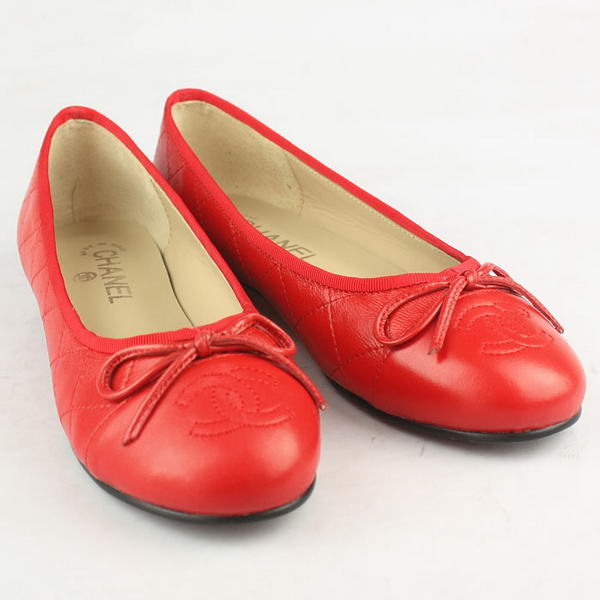 Chanel Stitching Sheepskin Flats Red