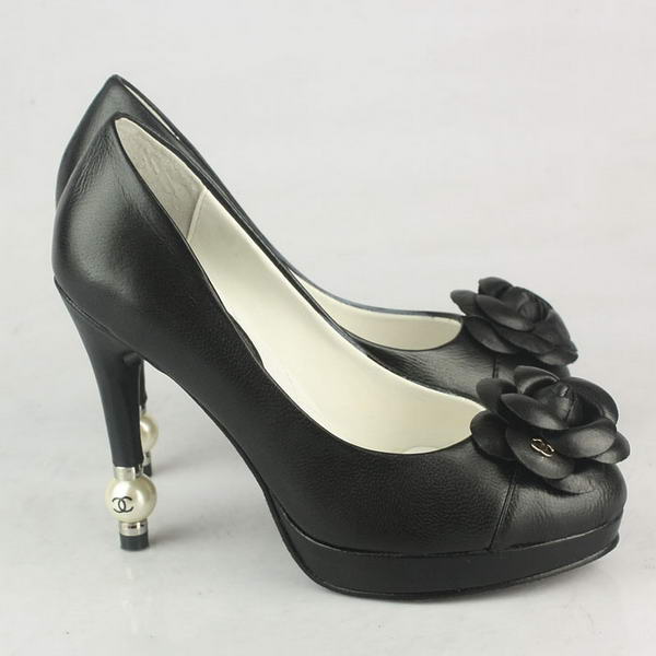 Chanel Camellia Platform Sheepskin Pumps Black