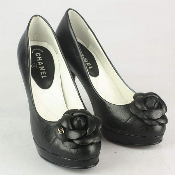 Chanel Camellia Platform Sheepskin Pumps Black