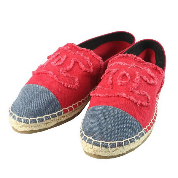 Chanel Red Fabric Blue Toe Flat