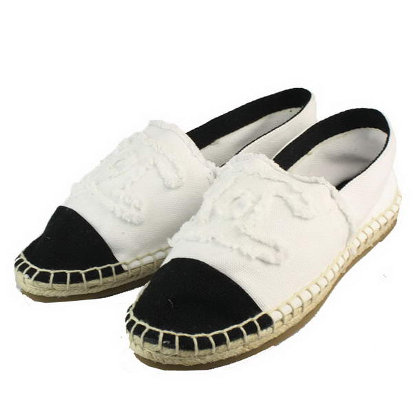 Chanel White Fabric Black Toe Flat