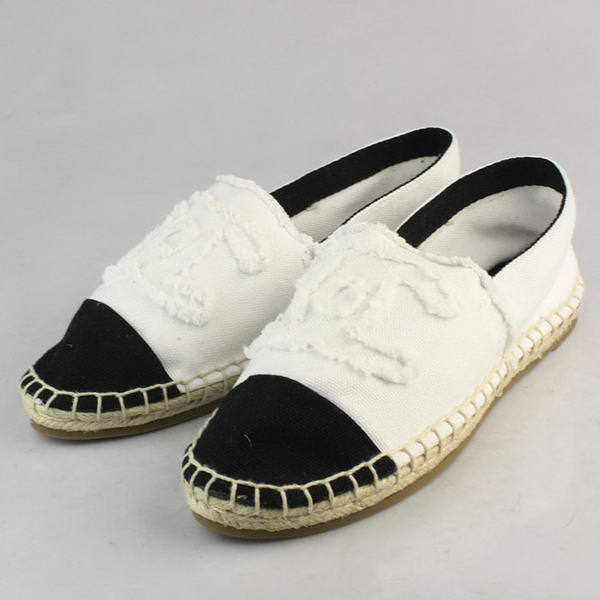 Chanel White Fabric Black Toe Flat