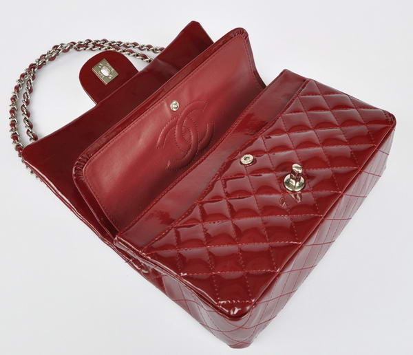 Cheap Chanel 2.55 Series Flap Bag 1112 Maroon Patent Leather Silver Hardware