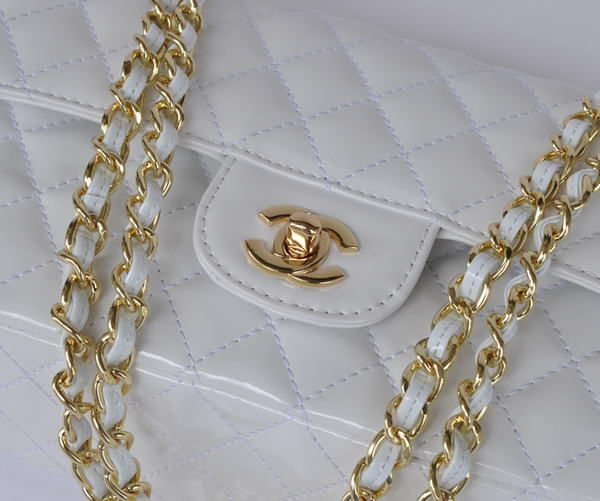 Cheap Chanel 2.55 Series Flap Bag 1112 White Patent Leather Golden Hardware