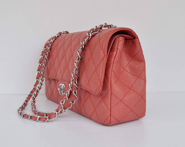 Cheap Chanel 2.55 Series Flap Bag 1113 Red Leather Silver Hardware