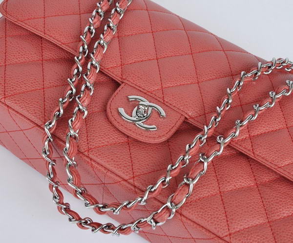 Cheap Chanel 2.55 Series Flap Bag 1113 Red Leather Silver Hardware