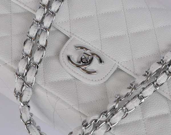 Cheap Chanel 2.55 Series Flap Bag 1113 White Leather Silver Hardware