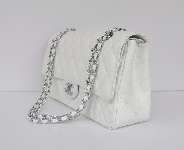 Cheap Chanel 2.55 Series Flap Bag 1113 White Leather Silver Hardware